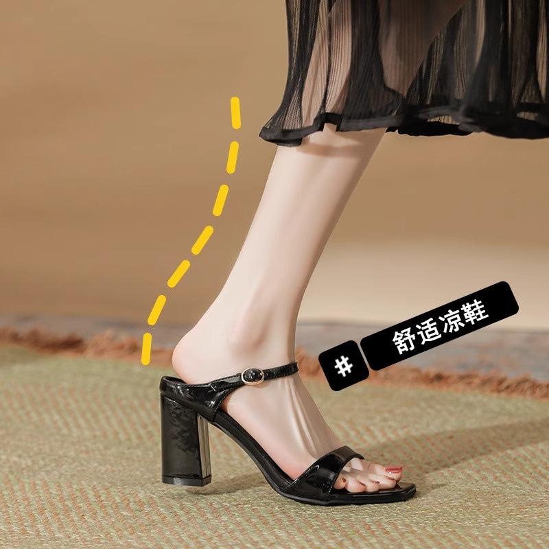 

Квадратный носок с открытым носком, летние новые сандалии на толстом высоком каблуке для женщин 40 чёрный