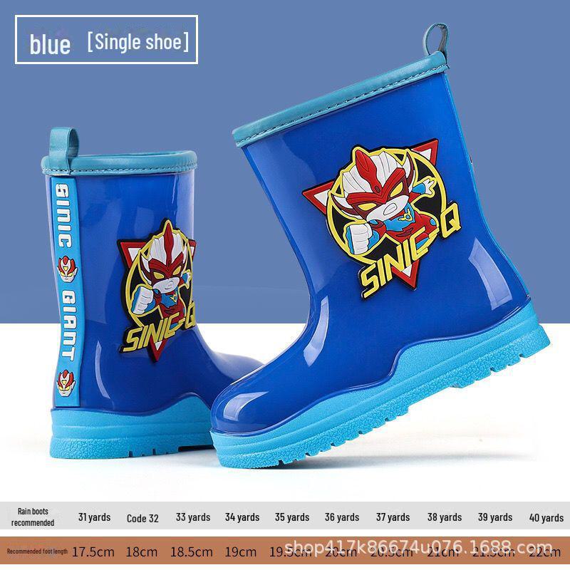 Cizme de ploaie din cauciuc anti-alunecare pentru copii - design chinezesc Superman, pantofi calduri impermeabili pentru elevi