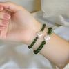 Green Chalcedony & Baroque Freshwater Pearl Adjustable Elastic Bracelet - New Chinese Style Agate Beaded Design