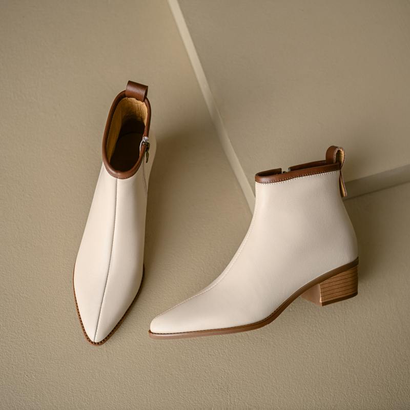 Krazing Pot Full Grain Leather Autumn Winter Shoes Med Heels Chelsea Boots Round Toe Keep Warm Zipper Mixed Color Ankle Boots