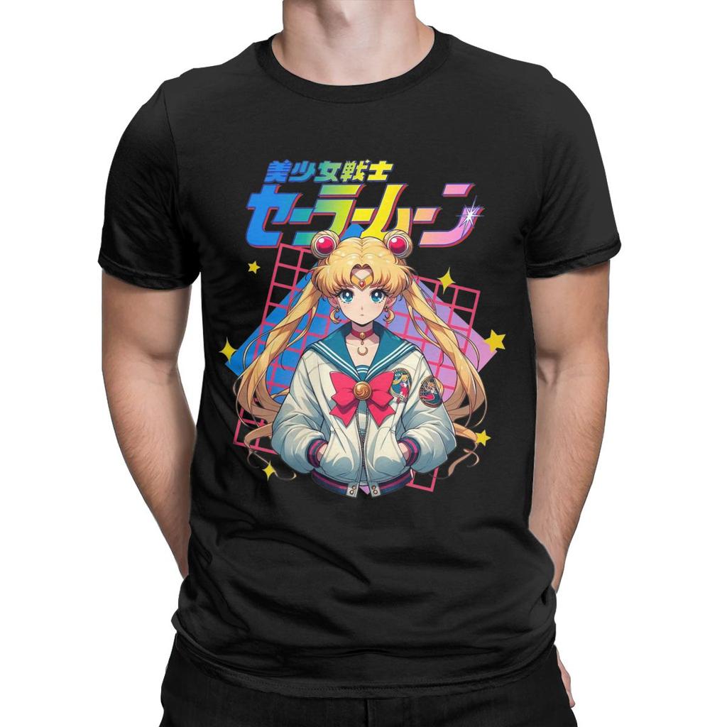 Die Mondkrieger Sailor T-Shirts Herren Reine Baumwolle Freizeit T-Shirts O-Ausschnitt T-Shirts Kurzarm Tops Grafik