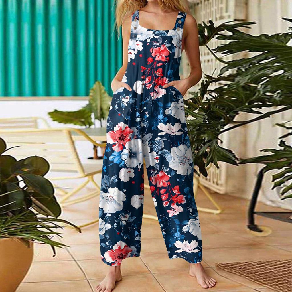 Women's Casual Jumpsuit Sleeveless Popular Floral Print Jumpsuit