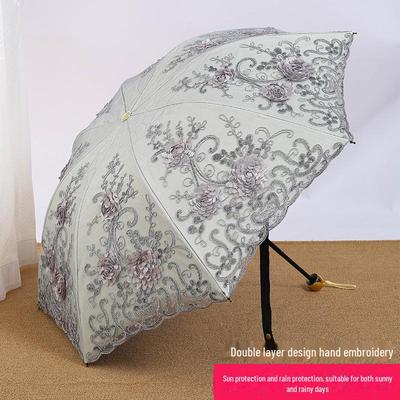 Retro Lace Embroidery UV-Blocking Black Umbrella - Dual-Purpose Sunshade for Women