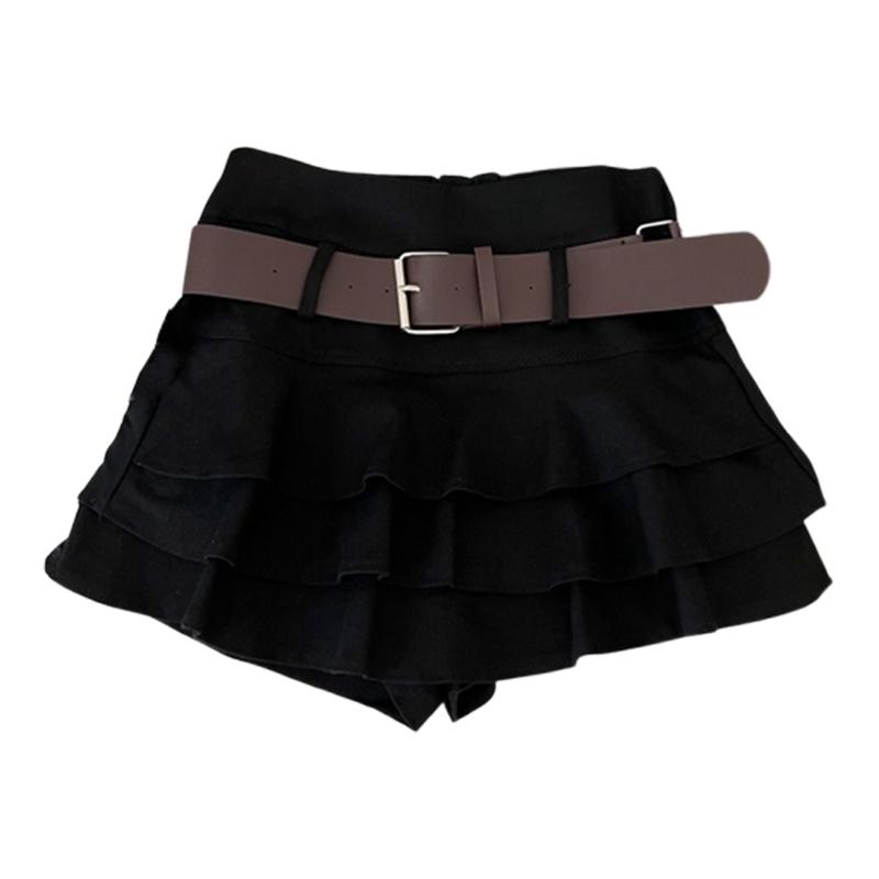 

Women s Denim Mini Skirt Y2K Style Vintage Ruffled Shorts Skirt High Waist Korean Fashion Clothing S чёрный