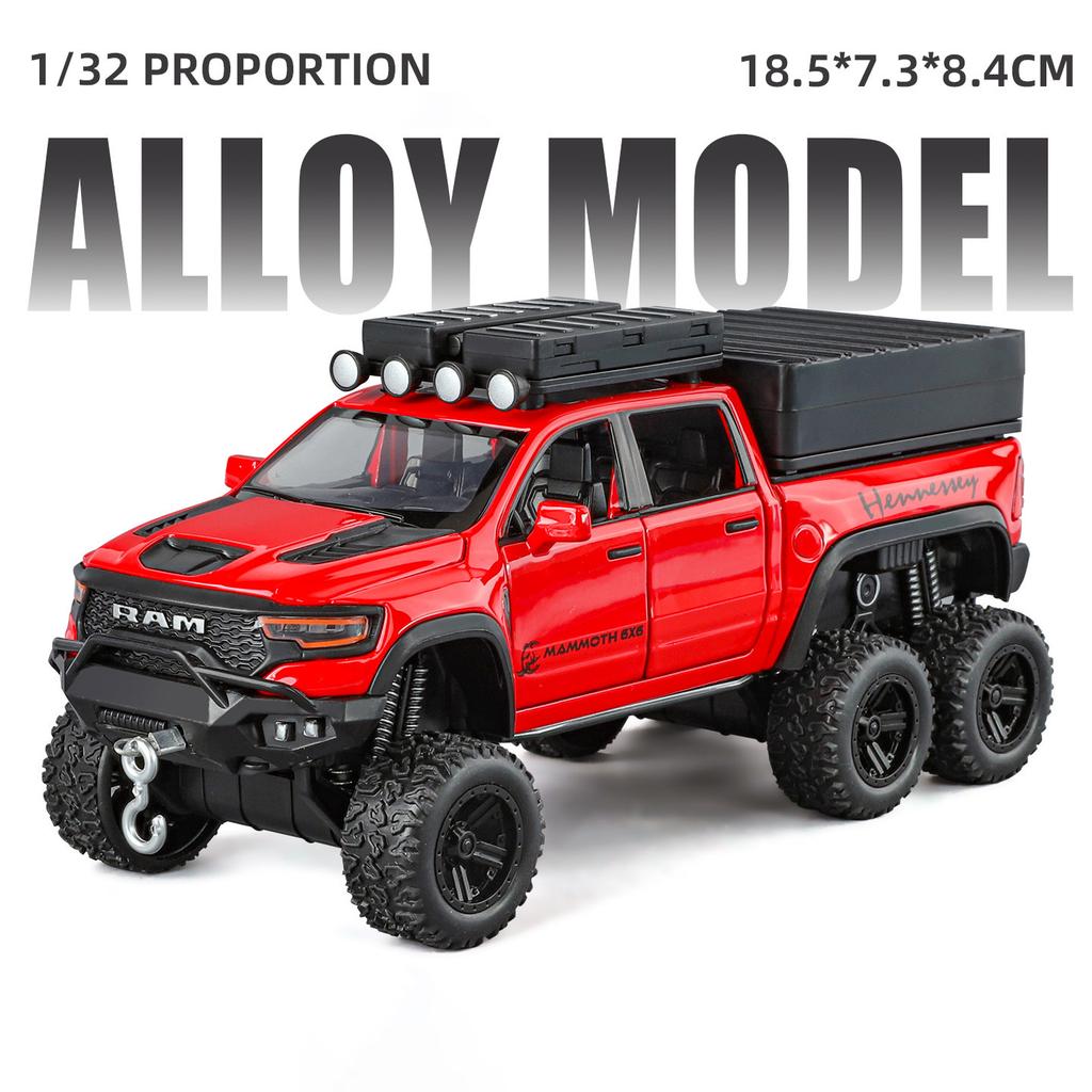 1/32 DODGE Tyrannosaurus RAM Alloy Pickup Camper Van Car Model Diecasts Metal Off-road Vehicles Car Model Sound Light Kids Gifts