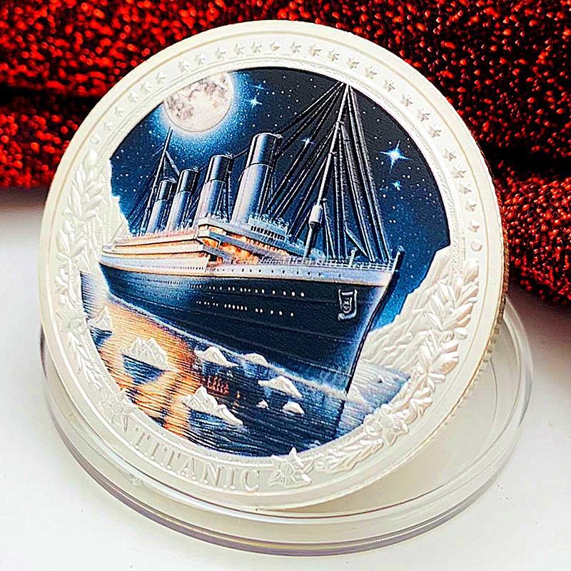 Titanic, ship, silver plated color printed commemorative medal, craft creative coin, souvenir coin
