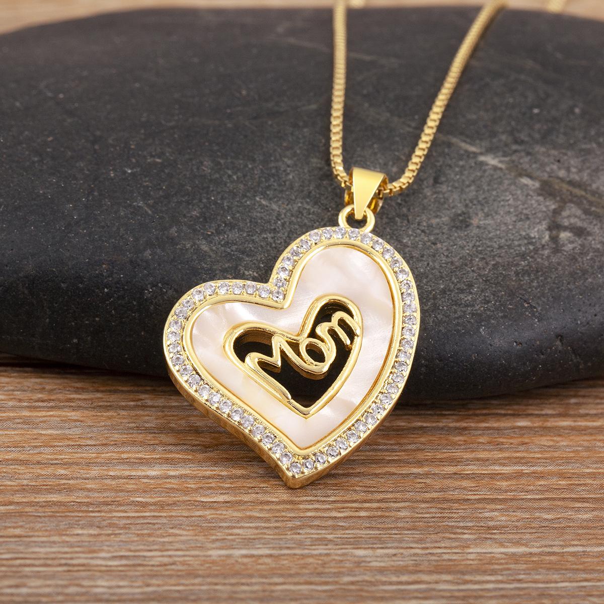 

Nidin MOM Letter Pendant Necklace For Women Heart Round Oval Shape Inlaid Shell Classic Delicate Jewelry Mother s Day Gifts