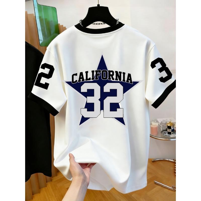 3D men's new casual T-shirt, eye-catching '32' number pattern, round neck and short sleeves, sports style