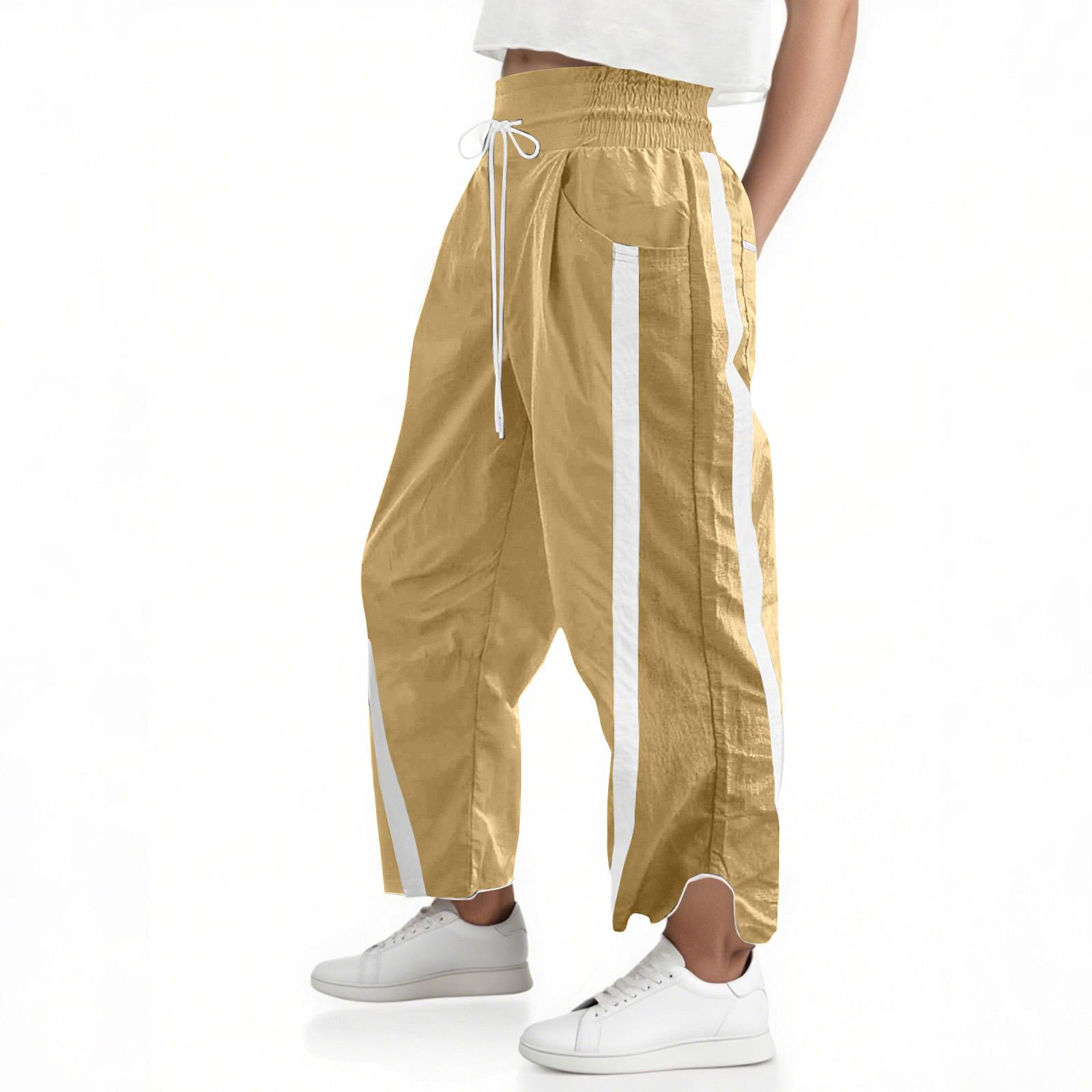 

Women s Baggy Wide Leg Pants Casual Drawstring Elastic Waisted Contrast Color Workout Track Pants S жовтий