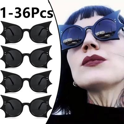 1-36Pcs Bat Sunglasses Black Retro Punk Hip Hop Style Sunglasses for Halloween Everyday Life Party Fashion Role Play Decoration