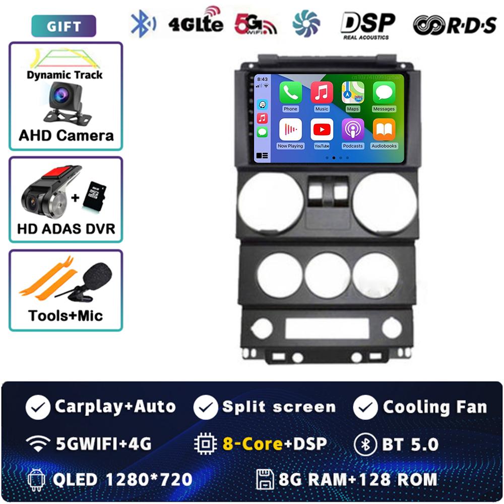 Android 14 Carplay Auto For Jeep Wrangler Unlimited 3 JK 2008 - 2010 Car Radio 4G+WIFI Player Multimedia srereo Navigation Video