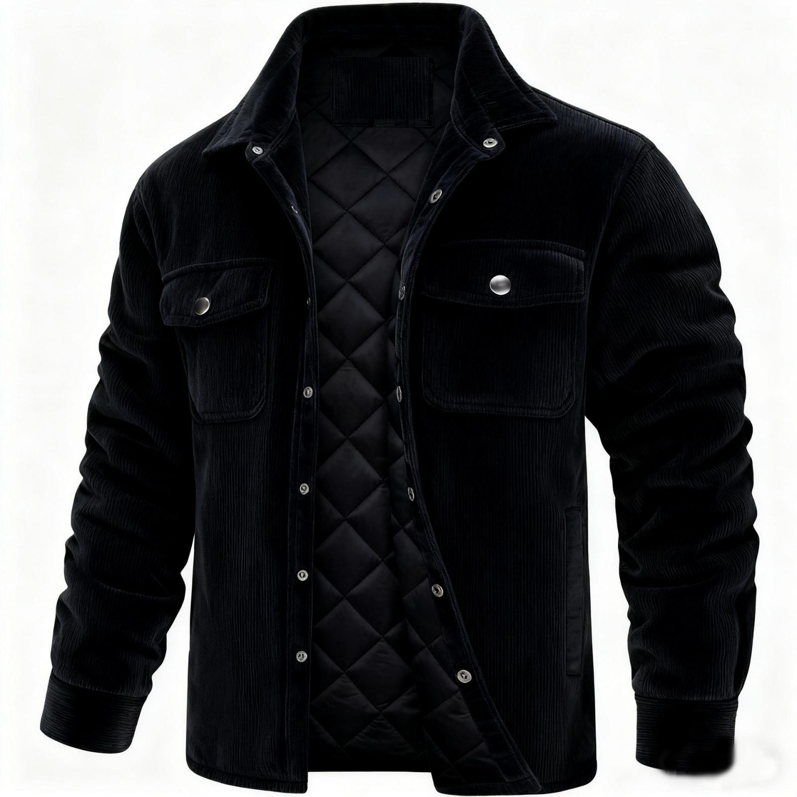Men`s Long-Sleeve Corduroy Lapel Single-Breasted Warm