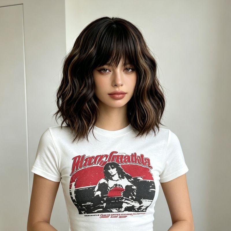Elegant Bob-Style Women's Wig: Voluminous, Wavy Short Curls with a Matte Silk, Breathable Rose-Patterned Mesh Full-Head Cap