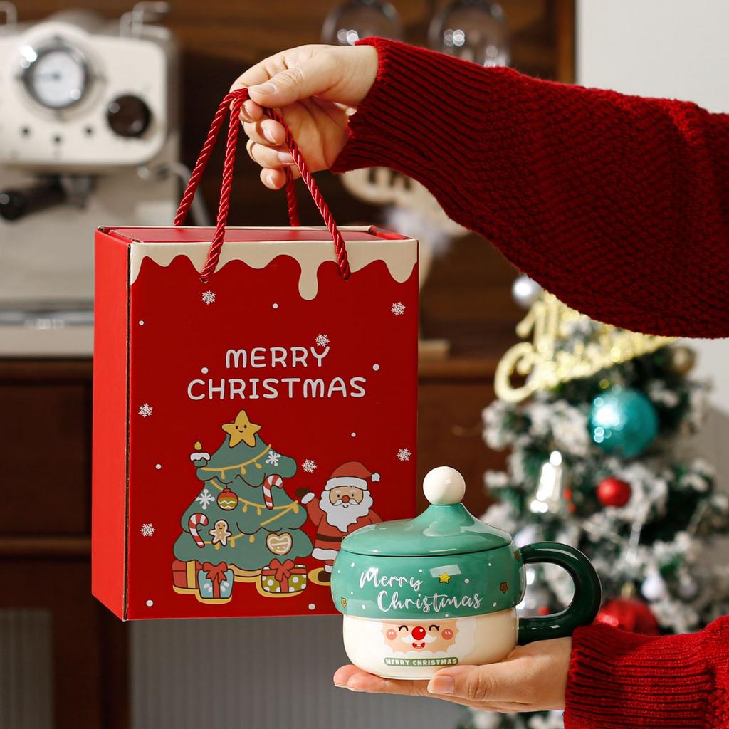 Creative cartoon ceramic Christmas cup souvenir high value large capacity mug Christmas gift set