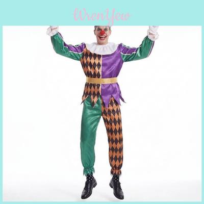 Carnival Clown Costume Set With Satin Fabric For Stage Performance In Adult And Teen Sizes