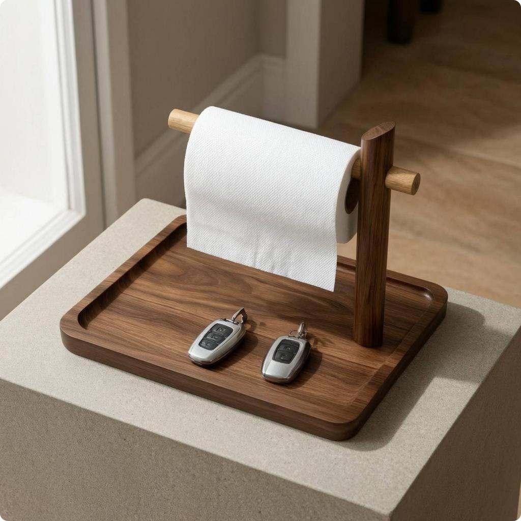 Desktop Storage Rack Walnut Wood Finish necklace hanger with tray Raised Rims Organizer