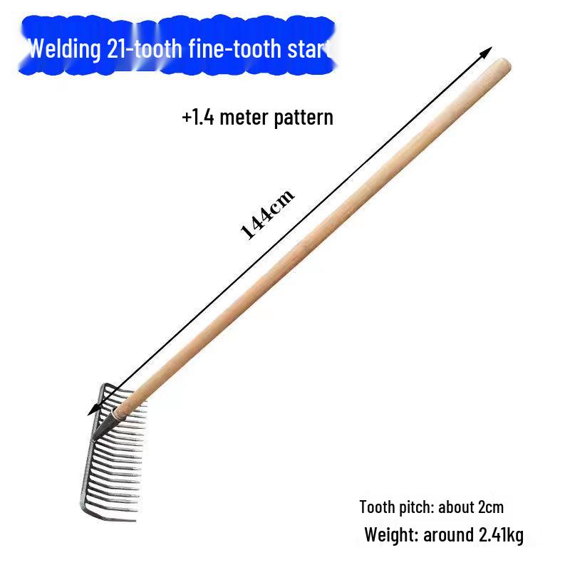 Old-Fashioned Fine-Toothed Stone and Clamming Rake Set for Raking Grass, Leaves, and Leveling Soil