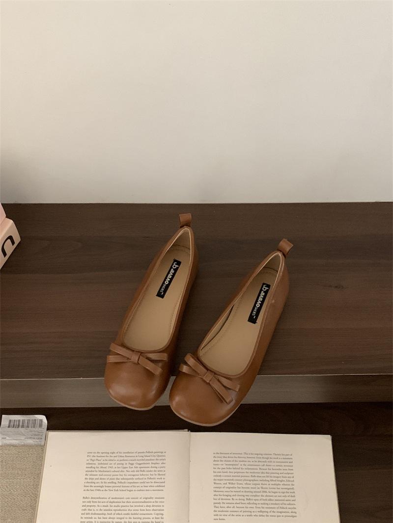 

2025 fairy style women s shoes French Mary Jane shoes women s new round head shallow mouth bow Doudou shoes soft-soled ladyshoes 39 коричневий