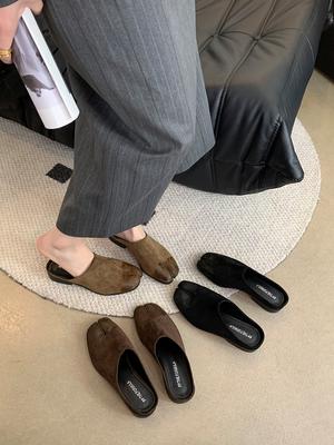 Fashion Flock Women Slides Slippers 2024 New Arrivals Clip Toe Summer Outside Dress Shoes Low Heeled Black Khaki Brown Party Pumps 35-39