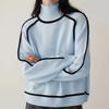 Women's Elegant Sweater Long Sleeve Turtleneck Pullover Sweater In Light Blue & White Horizontal Stripes Classic Knitwear Comfortable Stylish Top