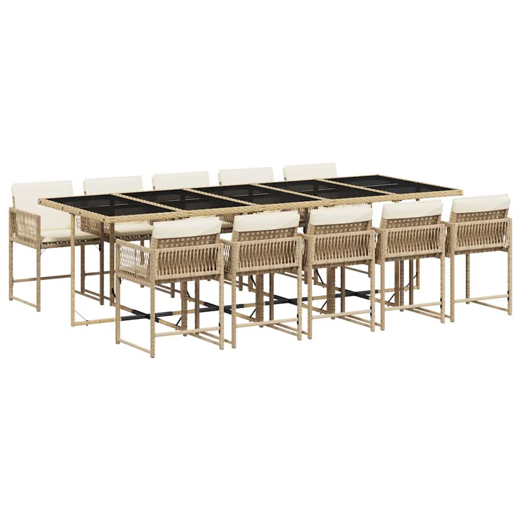 Vidaxl 11-Cz. Garden Furniture Set With Cushions, Beige, Poly Rattan