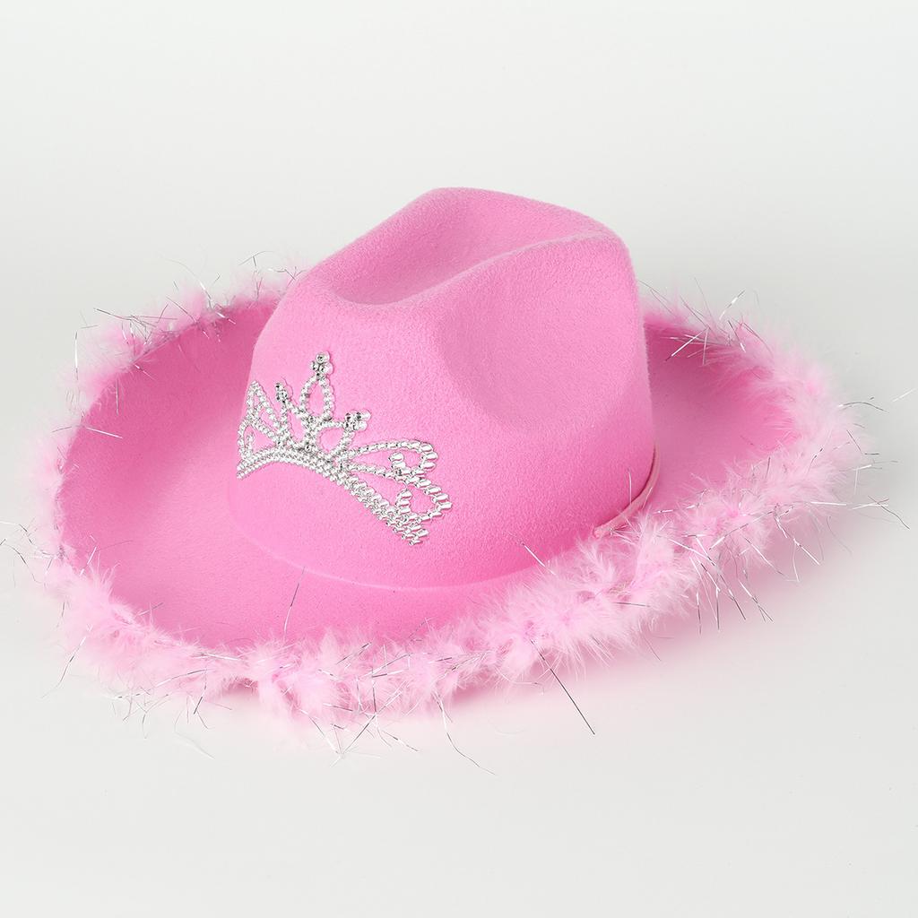 Men's and Women's American Cowboy Top Hats, Heavy Industry Crown Rhinestone Decoration, Fluffy Feather Decoration Wedding Party Hats