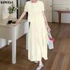VONDA Women Outfits Short Sleeve Ruffled Blouse and Skirts Casual Two Piece Suit Elegant Sets