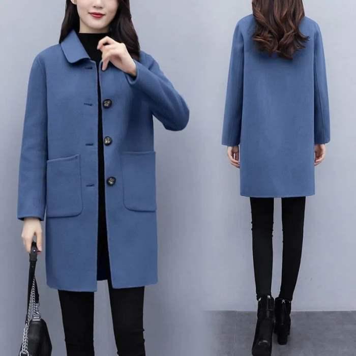 Women's Mid-length Wool Coat - 2025 Autumn/Winter Korean Style, Loose Fit, Plus Size, Slimming, Age-reducing.