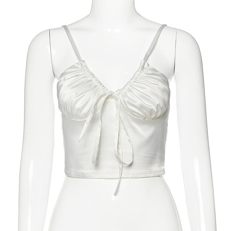 Evropské a americké letní jednobarevné tílko s výstřihem do V, bez zad, slim fit, odhalující břicho, sexy vesta pro ženy