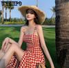 French Dress Women's Split Dress Houndstooth Suspender Dress Summer Temperament Sexy Dress A-line Dress