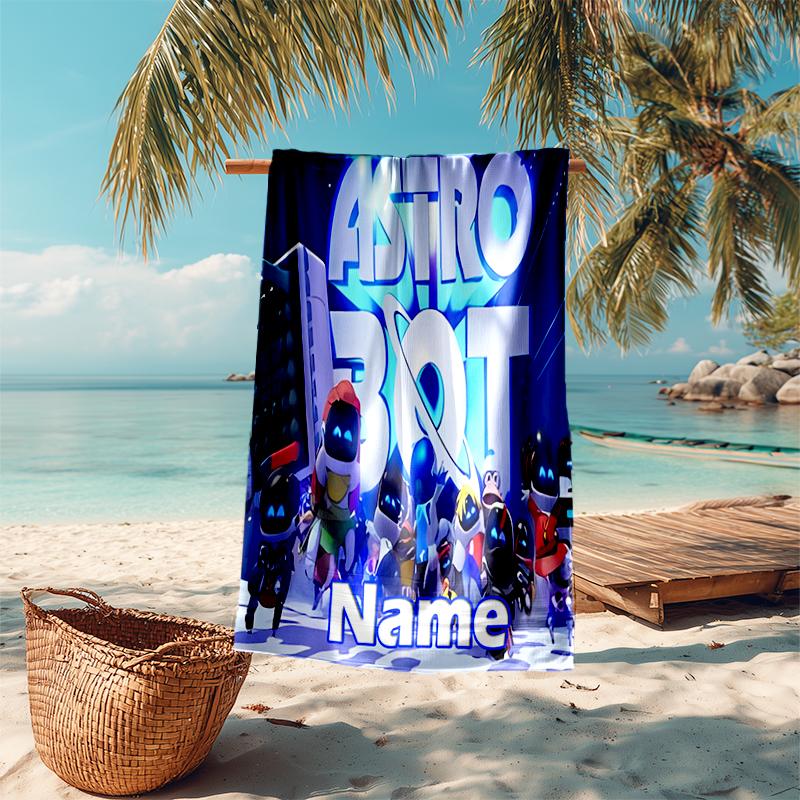 Personalized customized proof beach towel with Astro Bot  pattern - soft, absorbent, quick-drying, perfect swimming, camping&bathing