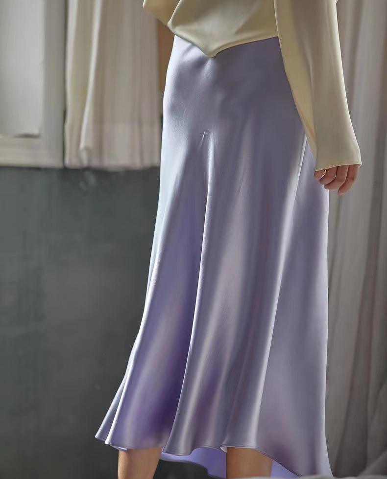 Elegant Women's Skirts Korean Satin Silk A-line Skirt Office Black Champagne Long Summer Skirts