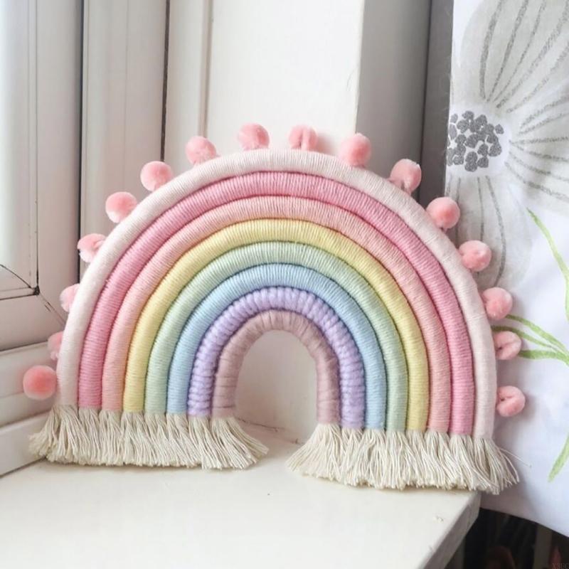 Macrame Rainbow Wall Hanging 8 Lines Tapestries DIY Rope Ornaments with Tassels for Nursery Kid Room Home Decorations X3UC