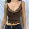 Gothic Basic Women Camis Grunge Punk Black Casual Lace Trim Crop Tops Ribbed Backless Alt Clothes Summer
