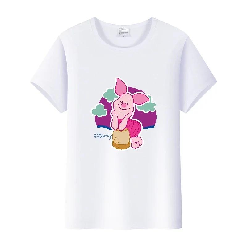 Kawaii Cartoon Pooh Bear Piglet Clothes Girl Top Womam T-shirts Loose Blouse White Tee Short Sleeve Streetwear 90S Shirts Unisex