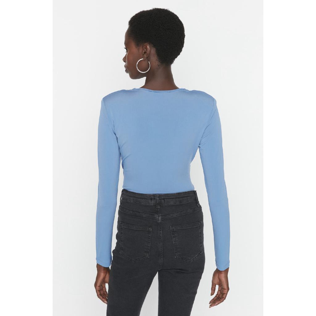 Schwarzer, wattierter, drapierter, eng anliegender Strickbody mit flexiblem Druckknopfverschluss Twoaw22bd0156