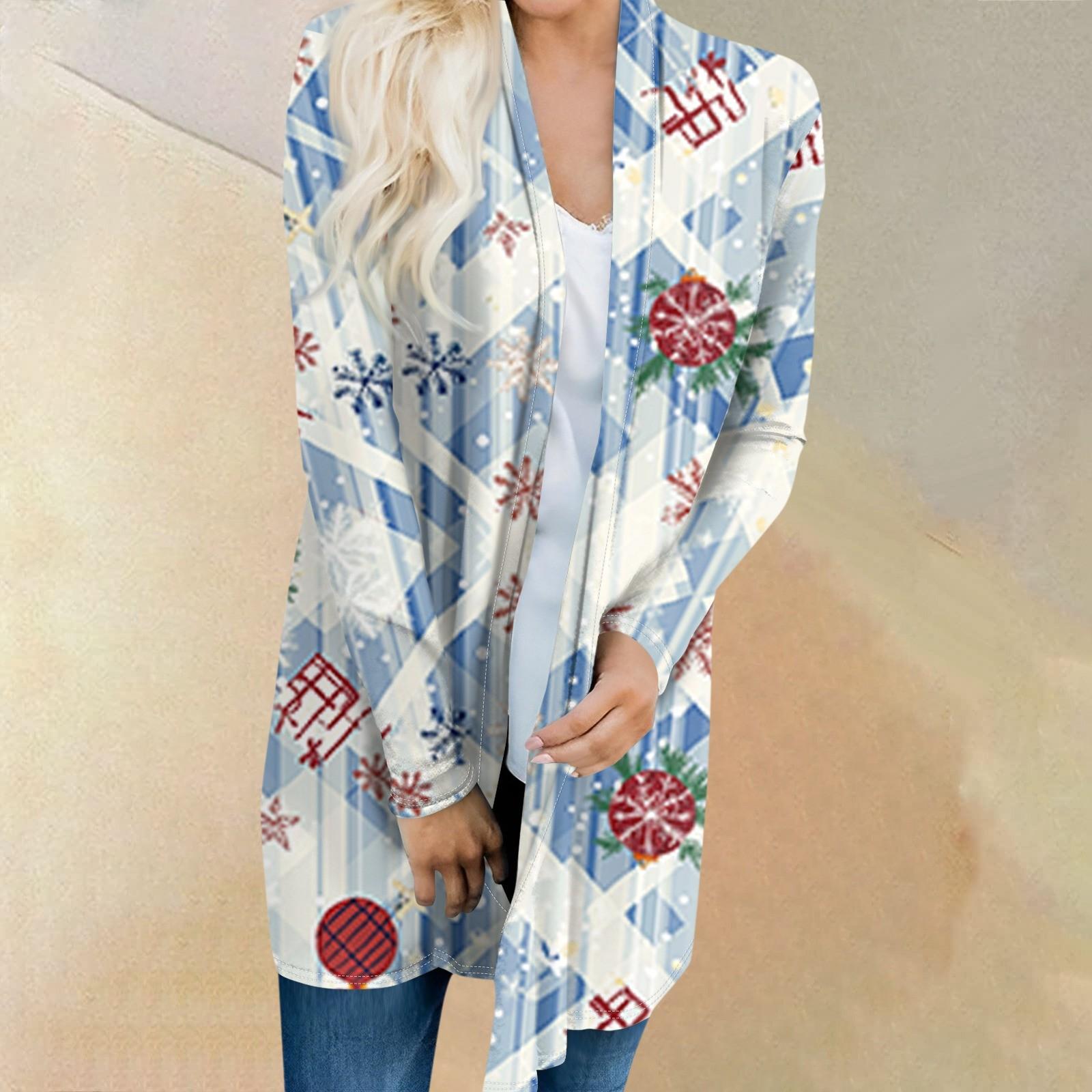 

Женская мода повседневная куртка-кардиган средней длины с принтом рождественской елки M