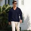 Men Vertical Cable Jacquard Textured V Neck Sweatshirt Ribbed Cuffs Long Sleeve Loose Fit Solid Color Spring Fall Daily Smart Casual Pullover Top
