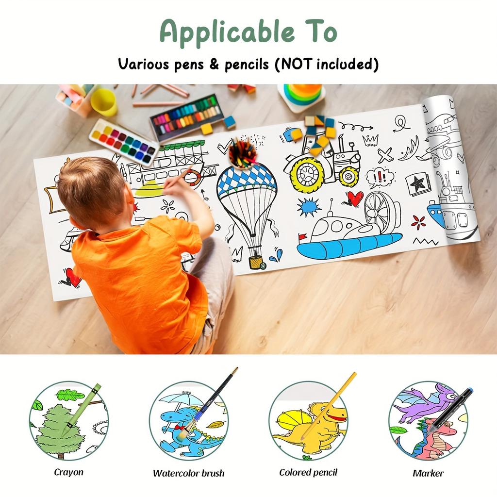 Creative Doodle & Drawing Roll for Children Aged 3 and up - 118.11inch Unfolded Sheets DO-IT-YOURSELF ideal Students Coloring Practice Fit