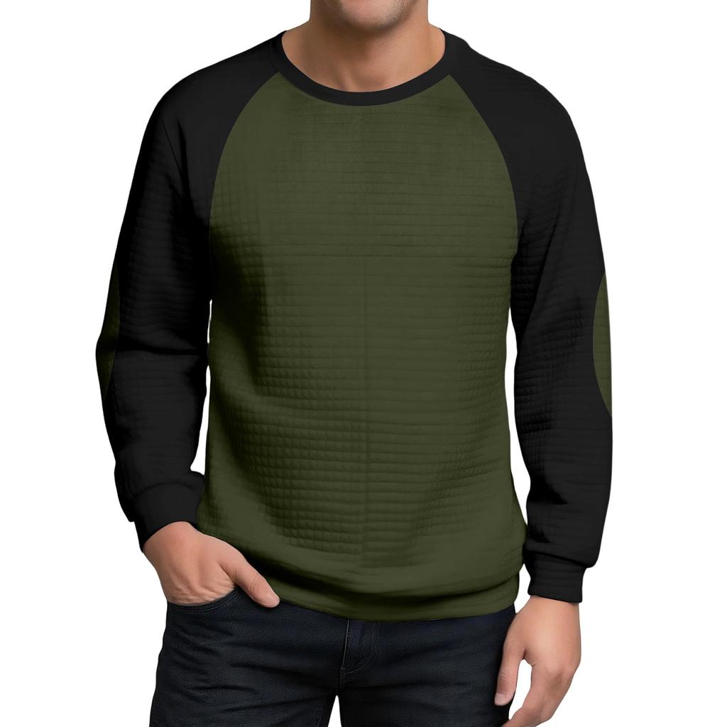 Men's Loose-fitting Casual Waffle-weave Neck Long-sleeved Top