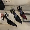 Moda SUOJIALUN Wiosna Nowa Marka Damskie Sandały Moda Czerwone Eleganckie Damskie Buty Slingback Szpiczasty Nosek Cienki Wysoki Obcas Outdoor Sukienka Szpilki