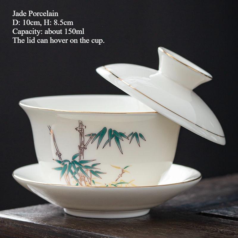 Jingdezhen-Chinese Gaiwan Tea Bowl, Household Porcelain Cups, Beautiful Teaware Teacup and Saucer Set, Ceramic Drinkware Tureen
