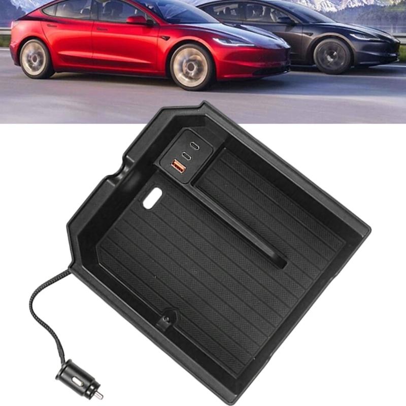 Center Console Armrest Dashboard Storage Box Organizer Tray Pallet Container Holder with USB Charging Cable For Car 3+