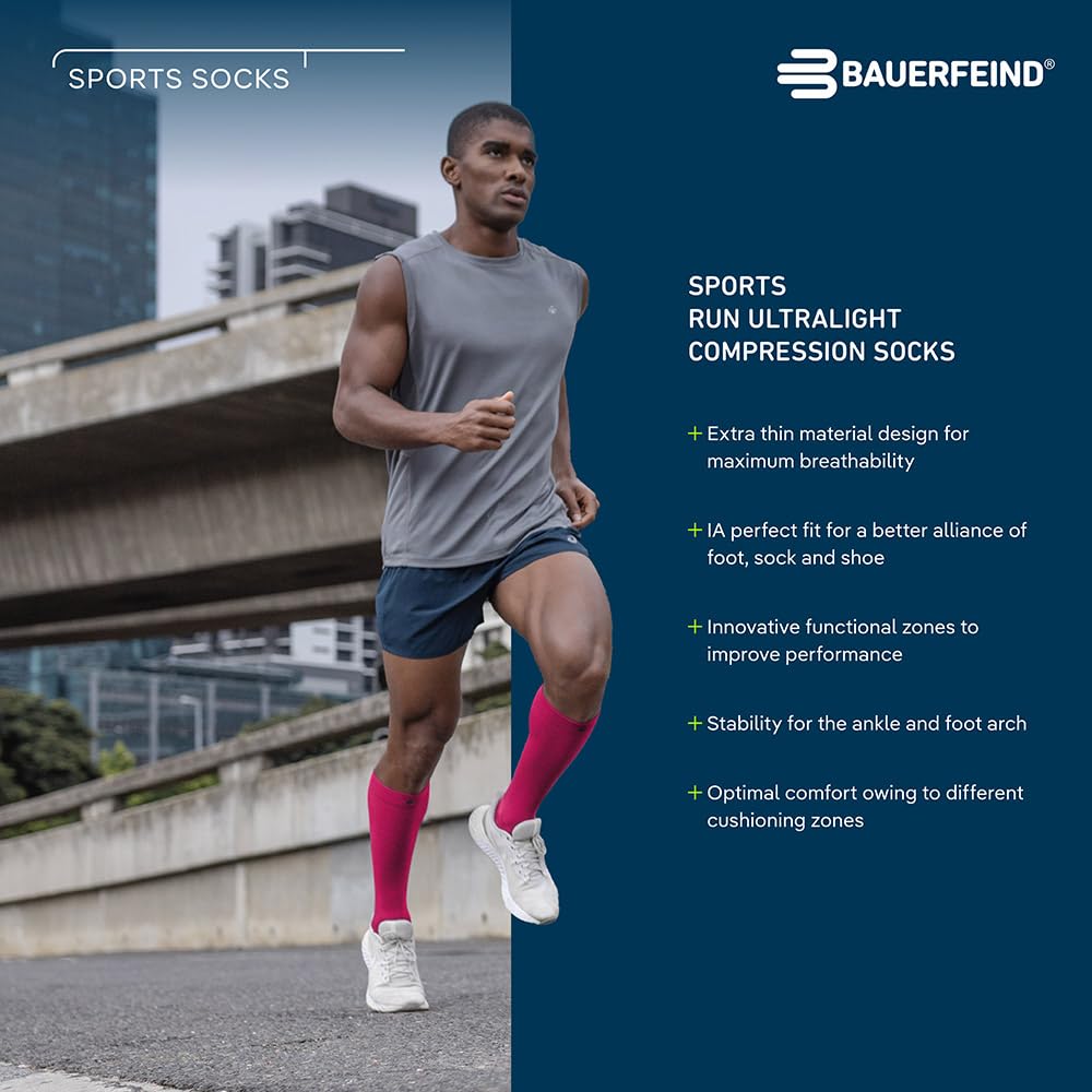 BAUERFEIND Run Ultralight Compression Size S Socks, Women's White, (Sizes 41-43 (26.0-27.5))