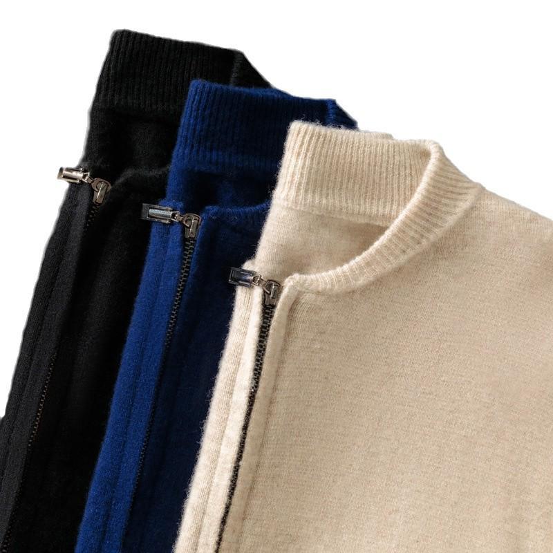 2024 Men's Thick Wool Sweater Coat: Casual Round Neck Zip-Up Cardigan Baseball Jacket