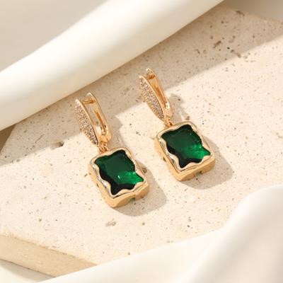 Fashion Green Square Dangle Earrings for Women Cubic Zirconia Earring Jewelry Party Accessories