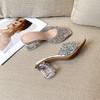 Plus Size One-Strap Rhinestone Chunky Heel Peep-Toe Sandals for Women