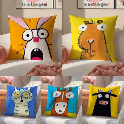 Cute Cartoon Animals Anti-dustmite Pillowcase Invisible Zipper Silky Short Plush Sofa Cushion Cover