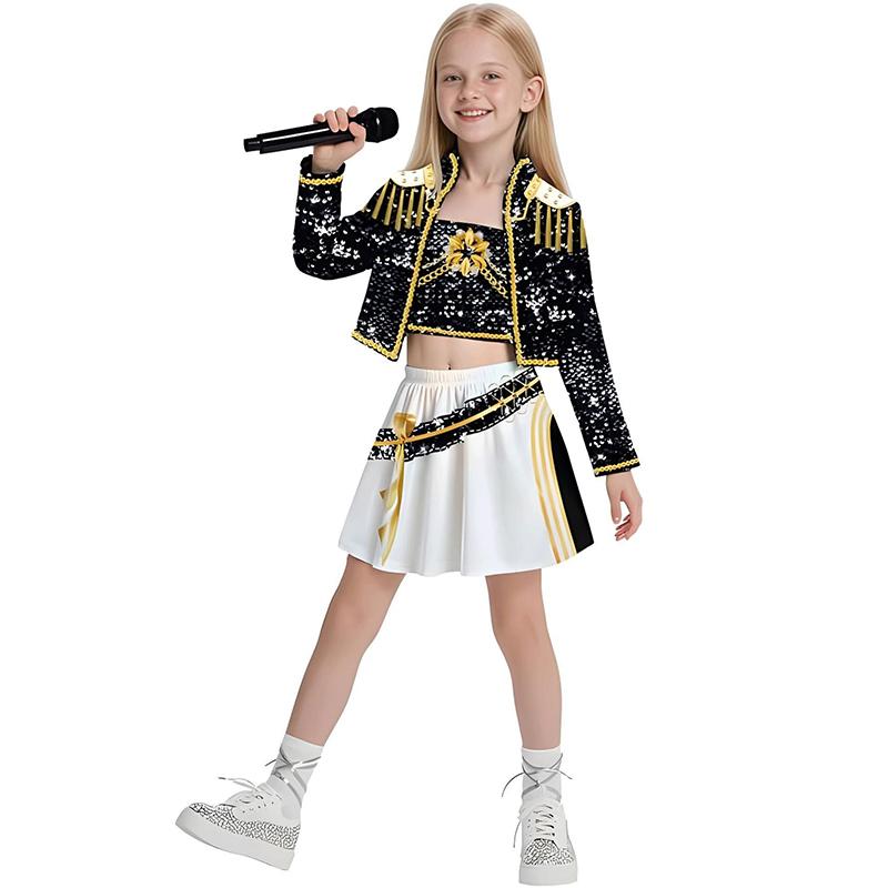 Costume da Cosplay Kpop Hunters Stage per Bambine Ragazze Anime Hunters Outfit da Cosplay Parrucca Completo Costume da Gioco di Ruolo per Feste di Halloween