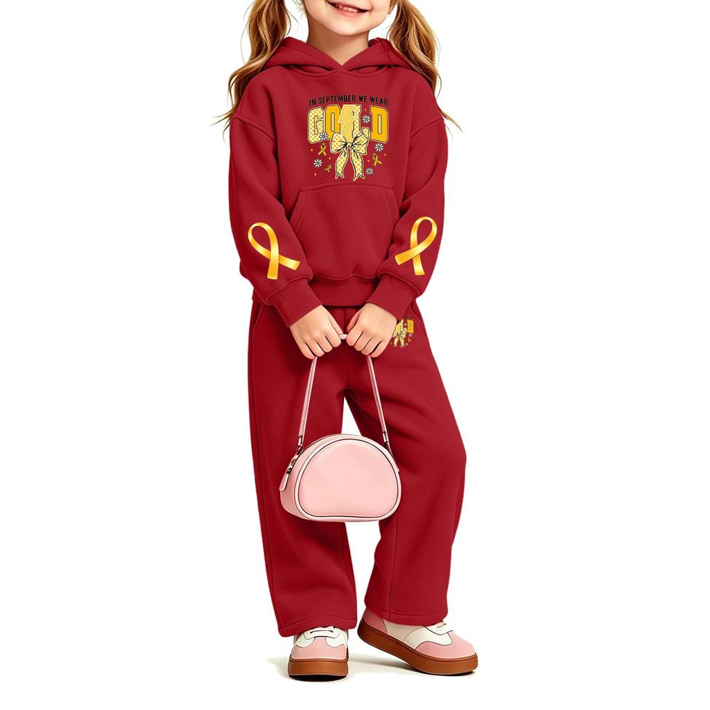 Girls' Print Hoodie and Sweatpants Set, 2-Piece Outfit for Casual Wear
